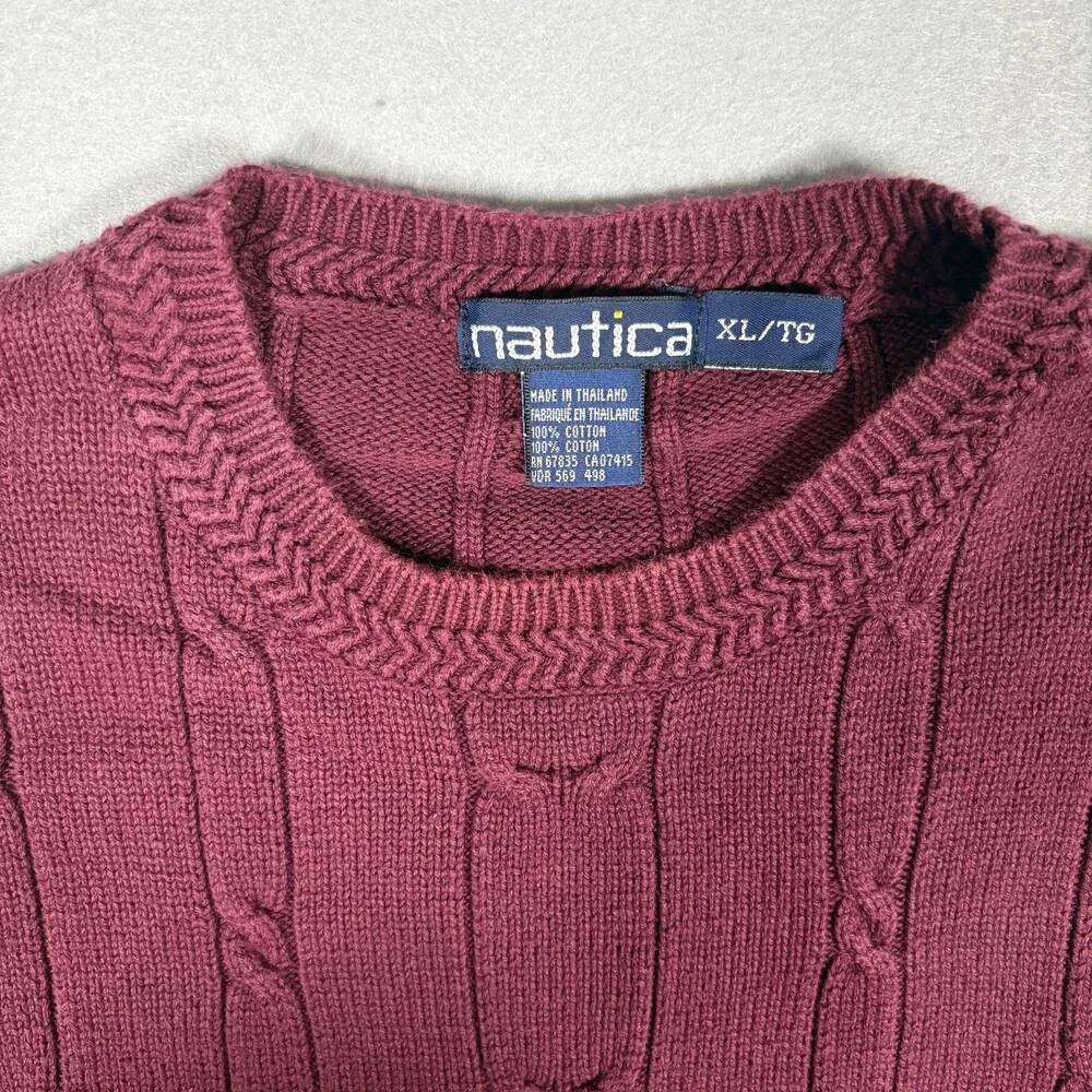 Vintage 90s Nautica Men's Cable Knit Sweater Crew Neck Regular Size XL
